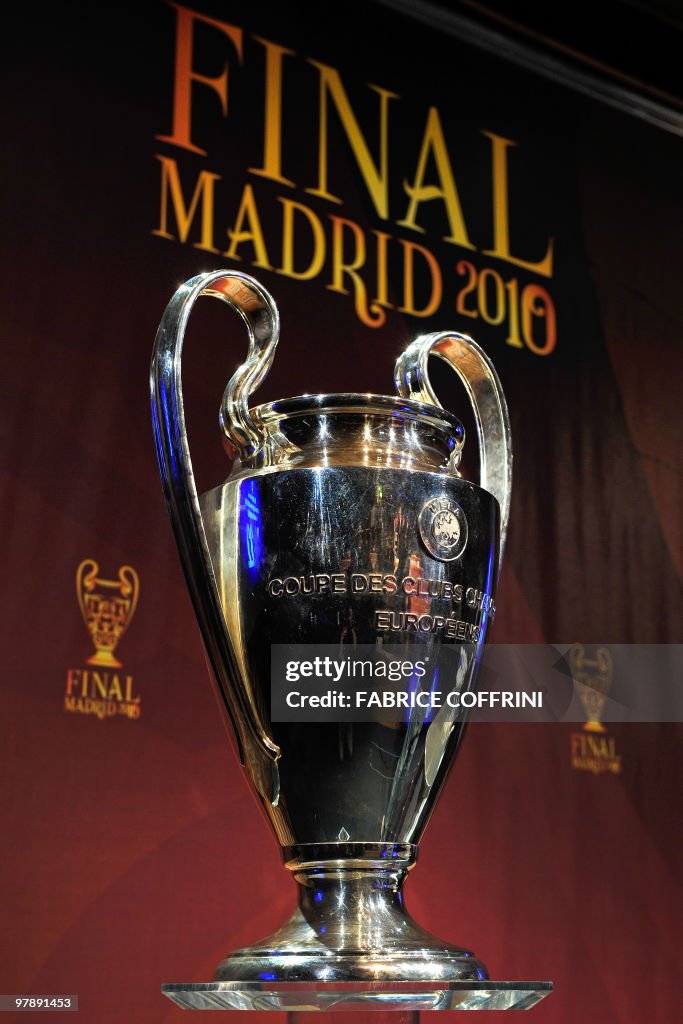 The UEFA Champions League trophy is disp