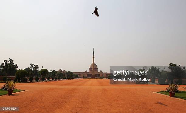 The Rashtrapati Bhavan is seen from the front gates on March 18, 2010 in Delhi, India. Rashtrapati Bhavan is the President of India's official...