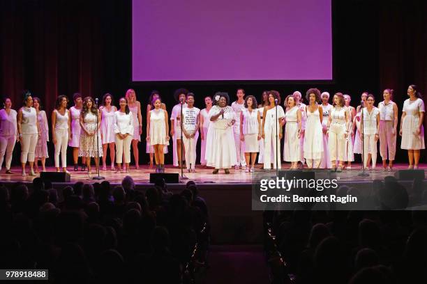 The Resistance Revival Chorus performs onstage during Who We Are: A Chronicle Of Racism In America at Town Hall on June 19, 2018 in New York City.