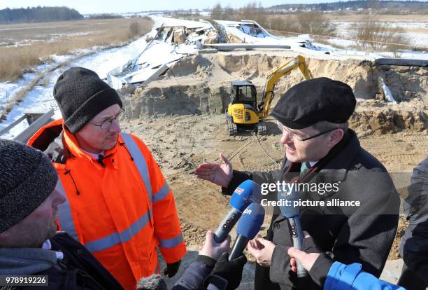 Federal Transportation Minister Christian Schmidt being briefed by State Transportation Minister Christian Pegel on the damages at the sunken Baltic...