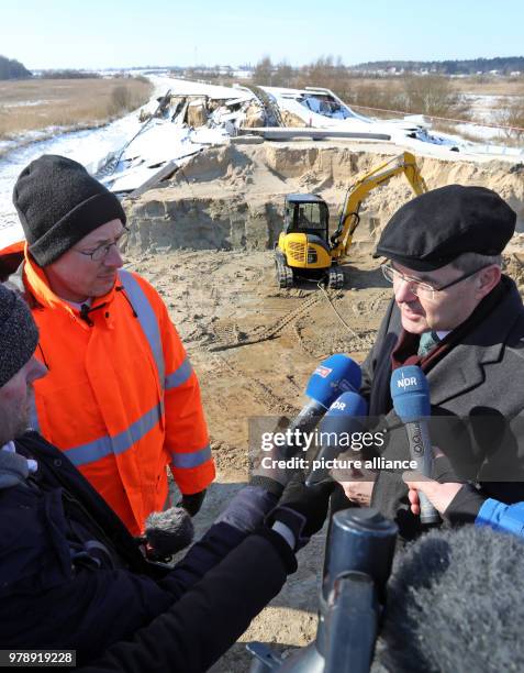 Federal Transportation Minister Christian Schmidt being briefed by State Transportation Minister Christian Pegel on the damages at the sunken Baltic...