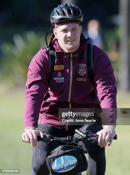 Dylan Napa arrives to a Queensland Maroons State of Origin training session at Sanctuary Cove on June 20, 2018 in Brisbane, Australia.