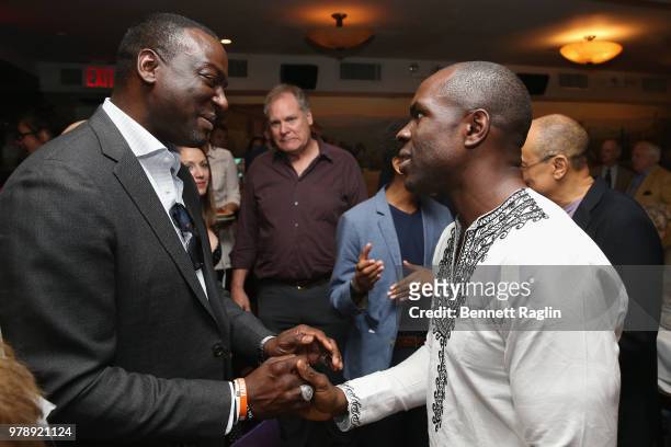 Yusef Salaam and actor Gbenga Akinnagbe attend the reception for Who We Are: A Chronicle Of Racism In America at Tony DiNapoli on June 19, 2018 in...