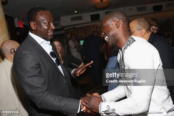 Yusef Salaam and actor Gbenga Akinnagbe attend the reception for Who We Are: A Chronicle Of Racism In America at Tony DiNapoli on June 19, 2018 in...