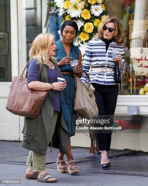 Patricia Arquette, Angela Bassett and Felicity Huffman are seen filming new movie 'Otherhood' in SoHo on June 19, 2018 in New York, New York.