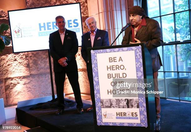 Bruce Dimpflmaier, Ken Schulman and Steven Van Zandt speak on stage during the Ronald McDonald House New York Heroes Volunteer Event on June 19, 2018...