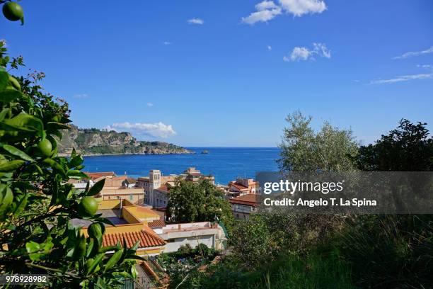 partial view of giardini-naxos - giardini stock pictures, royalty-free photos & images