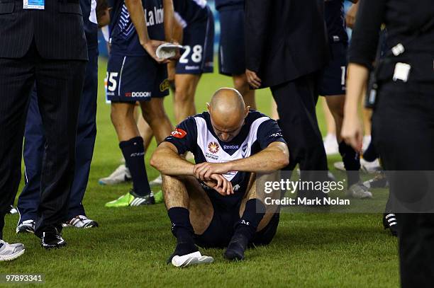 Kevin Muscat of Melbourne looks dejected after the A-League Grand Final match between the Melbourne Victory and Sydney FC at Etihad Stadium on March...