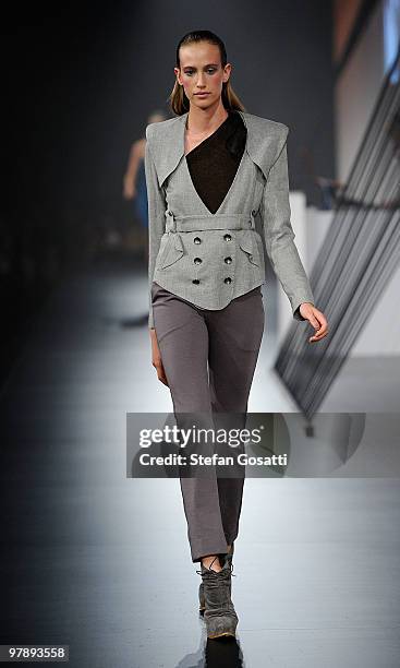Model showcases designs on the catwalk by Magdalena Velevska as part of the LMFF Independent Runway on the final day of the 2010 L'Oreal Melbourne...