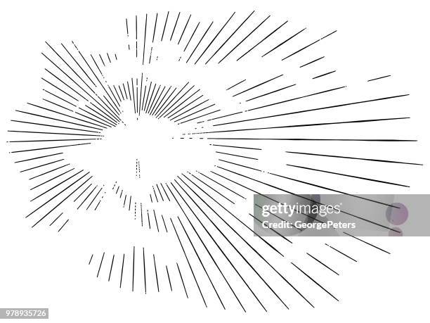 ilustrações de stock, clip art, desenhos animados e ícones de vector sunbeams through clouds - placa de impressão gravada com riscos