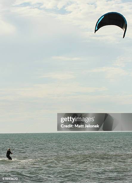 Richard Branson Kite Surfs to the Indiana Tea House at Cottesloe Beach on March 19, 2010 in Perth, Australia.