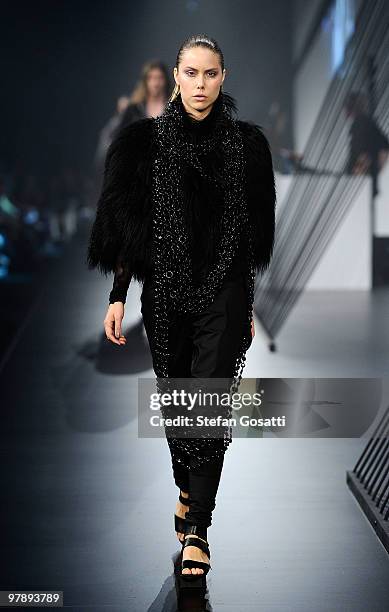 Model showcases designs on the catwalk by Alistair Trung as part of the LMFF Independent Runway on the final day of the 2010 L'Oreal Melbourne...