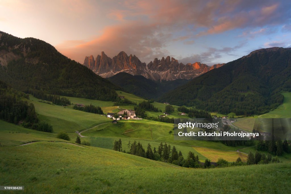 Val di Funes, San Giovanni Church & Dolomites, Italy
