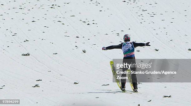 Simon Ammann of Switzerland takes the Gold Medal during the FIS Ski Flying World Championships, Day 2 HS215 on March 20, 2010 in Planica, Slovenia.