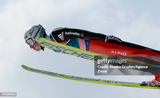 Simon Ammann of Switzerland takes the Gold Medal during the FIS Ski Flying World Championships, Day 2 HS215 on March 20, 2010 in Planica, Slovenia.