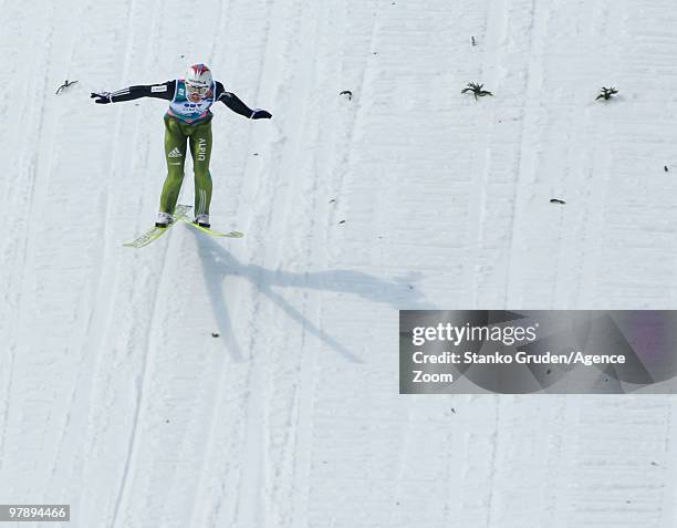 Simon Ammann of Switzerland takes the Gold Medal during the FIS Ski Flying World Championships, Day 2 HS215 on March 20, 2010 in Planica, Slovenia.