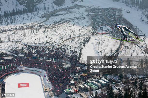 Gregor Schlierenzauer of Austria takes the Silver Medal during the FIS Ski Flying World Championships, Day 2 HS215 on March 20, 2010 in Planica,...