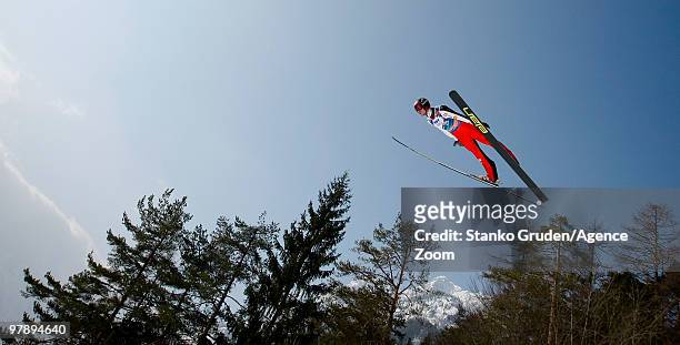 Robert Kranjec of Slovenia takes 5rd place during the FIS Ski Flying World Championships, Day 2 HS215 on March 20, 2010 in Planica, Slovenia.