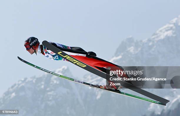 Robert Kranjec of Slovenia takes 5rd place during the FIS Ski Flying World Championships, Day 2 HS215 on March 20, 2010 in Planica, Slovenia.