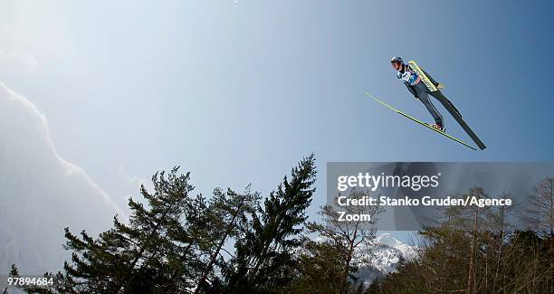 Gregor Schlierenzauer of Austria takes 2nd during the FIS Ski Flying World Championships, Day 2 HS215 on March 20, 2010 in Planica, Slovenia.