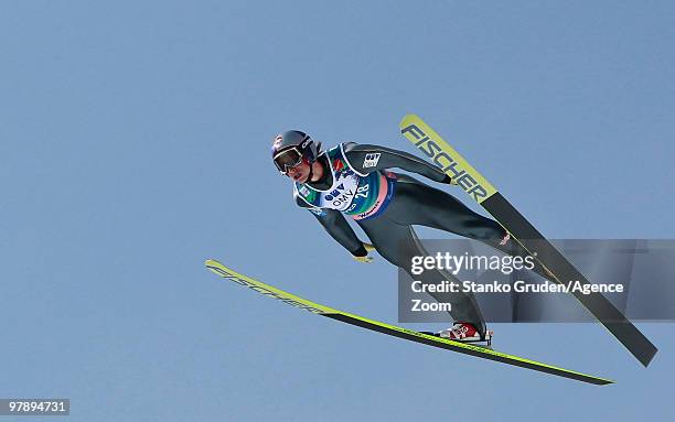 Gregor Schlierenzauer of Austria takes the Silver Medal during the FIS Ski Flying World Championships, Day 2 HS215 on March 20, 2010 in Planica,...