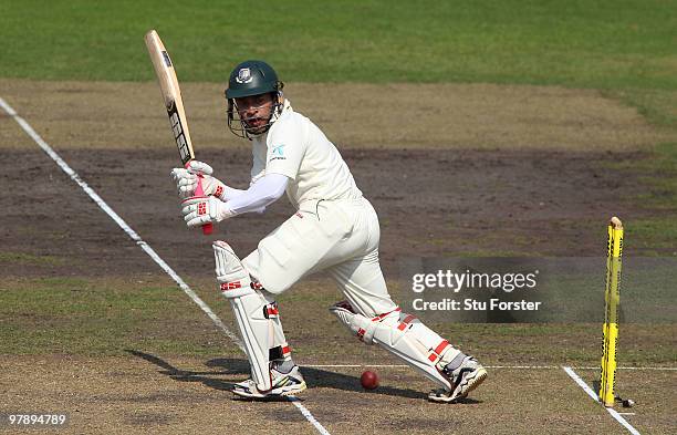 Bangladesh batsman Mushfiqur Rahim picks up some runs during day one of the 2nd Test match between Bangladesh and England at Shere-e-Bangla National...