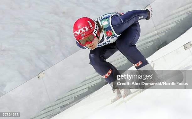 Tom Hilde of Norway competes during the individual event of the Ski jumping World Championships on March 20, 2010 in Planica, Slovenia.