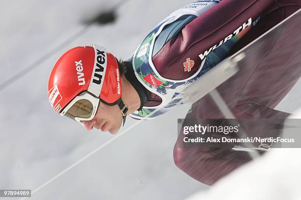 Michael Uhrmann of Germany competes during the individual event of the Ski jumping World Championships on March 20, 2010 in Planica, Slovenia.