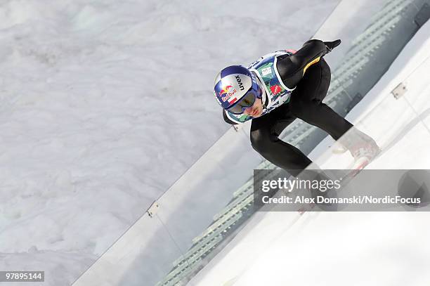 Adam Malysz of Poland competes during the individual event of the Ski jumping World Championships on March 20, 2010 in Planica, Slovenia.