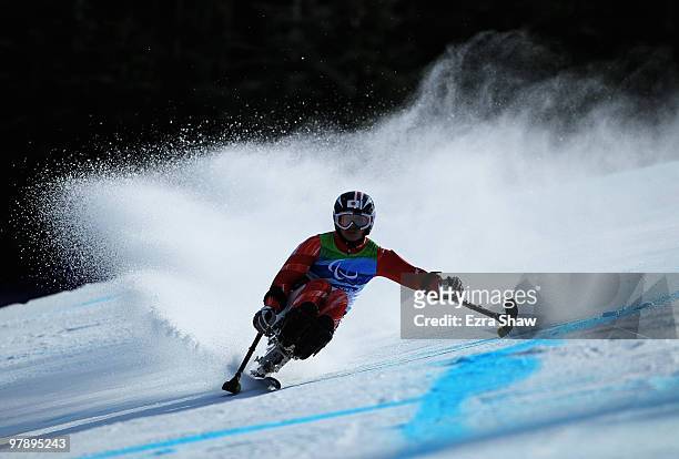 Kenji Natsume of Japan competes in the Men's Sitting Super-G during Day 8 of the 2010 Vancouver Winter Paralympics at Whistler Creekside on March 19,...