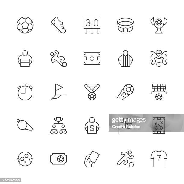 soccer football icons - thin line series - football pitch vector stock illustrations