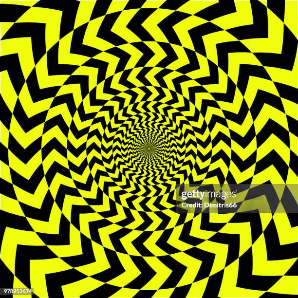 abstract op art yellow and black background. oposite arrows forming a vortex pattern - bizarre stock illustrations