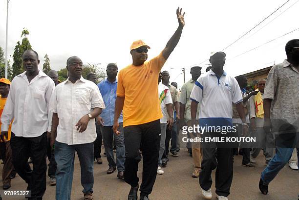 Opposition leader Jean-Pierre Fabre of the Union of Forces for Change and other opposition leaders take to the streets of Togo's capital Lome on...