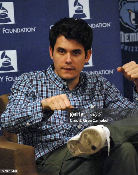 John Mayer answers student's questions during the Memphis GRAMMY SoundChecks with John Mayer at FedExForum on March 19, 2010 in Memphis, Tennessee.