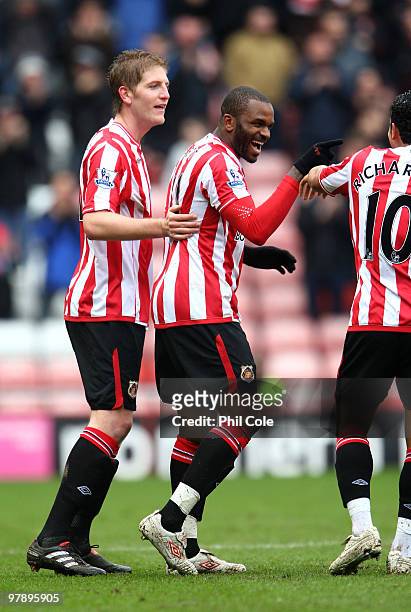 Darren Bent of Sunderland celabrates scoring his second goal during the Barclays Premier League match between Sunderland and Birmingham City at the...