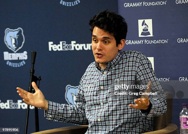 John Mayer answers student's questions during the Memphis GRAMMY SoundChecks with John Mayer at FedExForum on March 19, 2010 in Memphis, Tennessee.