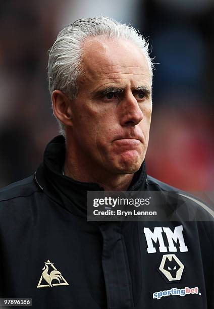 Wolverhampton Wanderers manager Mick McCarthy looks on prior to the Barclays Premier League match between Aston Villa and Wolverhampton Wanderers at...