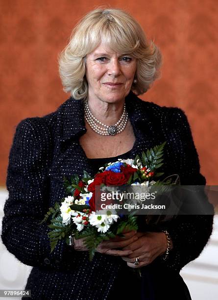 Camilla, Duchess of Cornwall smiles as she arrives at Prague Castle on March 20, 2010 in Prague, Czech Republic Prince Charles, Prince of Wales and...