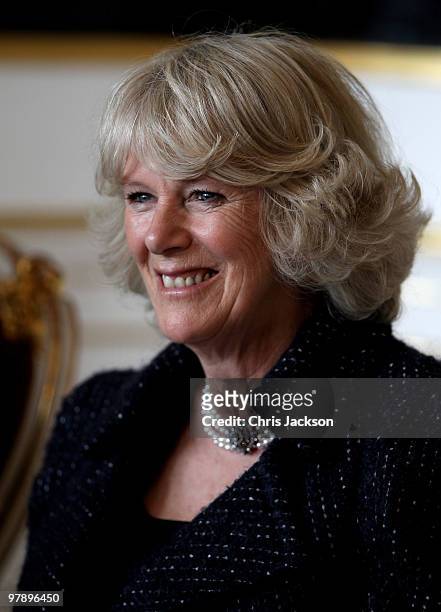 Camilla, Duchess of Cornwall smiles as she arrives at Prague Castle on March 20, 2010 in Prague, Czech Republic Prince Charles, Prince of Wales and...