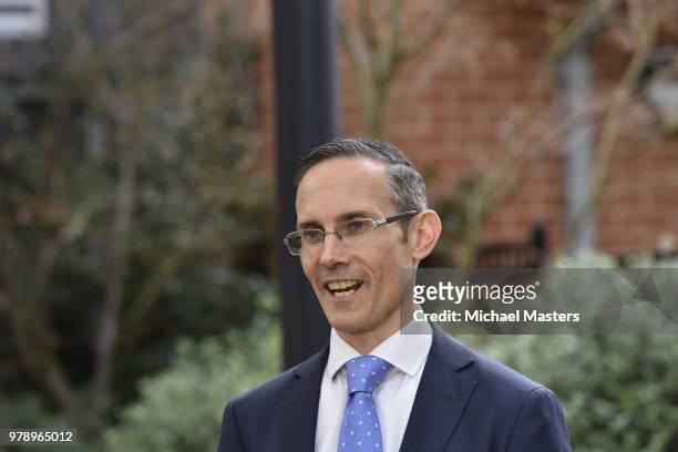 Shadow Ministers Andrew Leigh talks to the media following a visit to the Goodwin Village aged care facility on June 20, 2018 in Canberra, Australia....