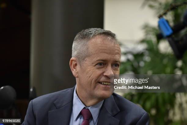 The Leader of the Opposition Bill Shorten, joined by Shadow Ministers Andrew Leigh and Julie Collins, visits the Goodwin Village aged care facility...