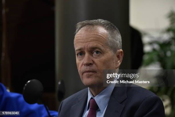 The Leader of the Opposition Bill Shorten, joined by Shadow Ministers Andrew Leigh and Julie Collins, visits the Goodwin Village aged care facility...