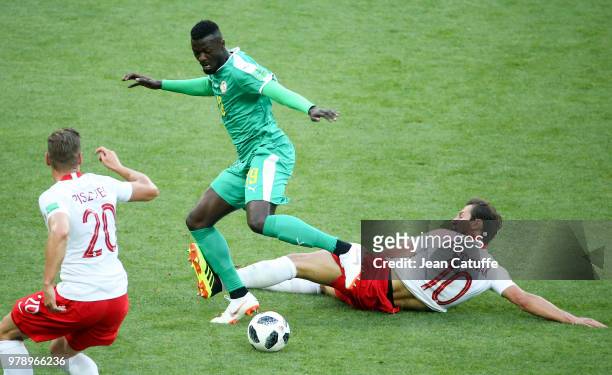 Baye Niang of Senegal, Grzegorz Krychowiak of Poland during the 2018 FIFA World Cup Russia group H match between Poland and Senegal at Spartak...