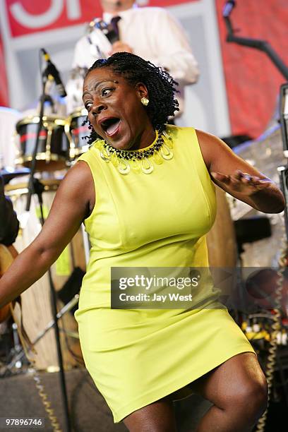 Sharon Jones of Sharon Jones & The Dap Kings performs in concert at the Spin Party at Stubbs on March 19, 2010 in Austin, Texas.