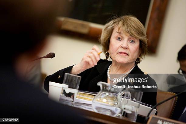 Chairman of the House Committee on Rules Rep. Louise Slaughter speaks during a meeting of the committee on Capitol Hill on March 20 in Washington,...