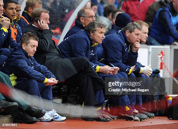 Tottenham manager Harry Redknapp talks on his mobile phone during the Barclays Premier League match between Stoke City and Tottenham Hotspur at the...