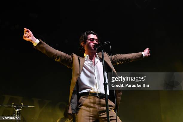 Alex Turner of Arctic Monkeys performs at Coca-Cola Roxy on June 19, 2018 in Atlanta, Georgia.