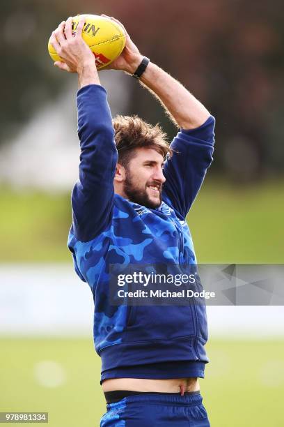 Jarrad Waite of the Kangaroos is seen moments after he announced that he would miss next round due to a lower leg injury during a North Melbourne...