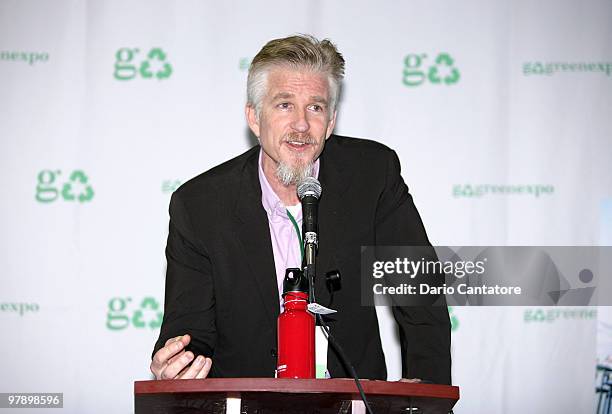 Actor Matthew Modine unveils the "E" campaign at the Go Green Expo at Pier 92 on March 20, 2010 in New York City.