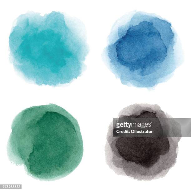 round multicolored watercolor spots - watercolor painting stock illustrations